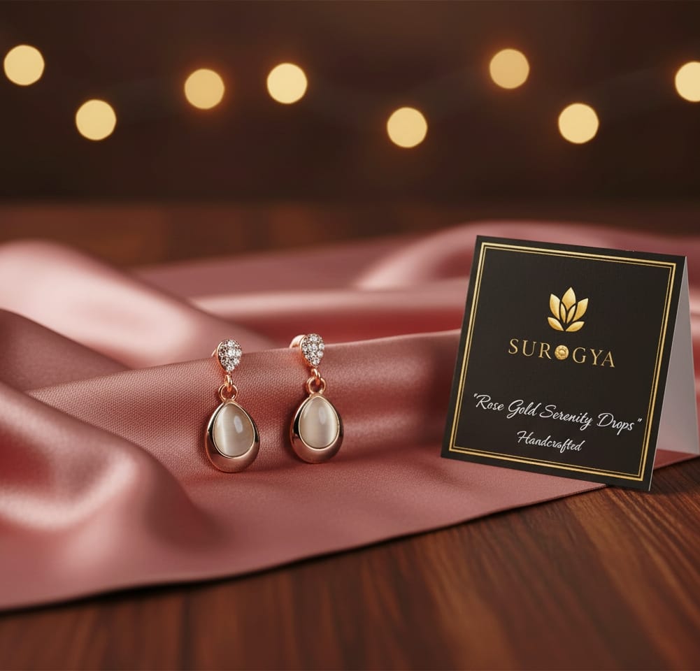 Rose Gold Plated Serenity Drops with Cat-Eye Stone and Sparkling Accents