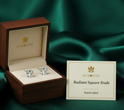 SURGYA Radiant Cushion-Cut/Square Stud Earrings