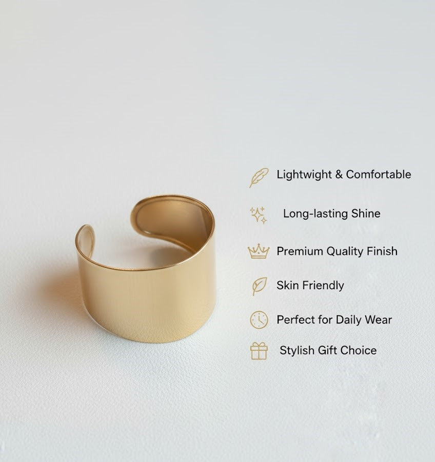 Sleek Minimalist Wide Gold Open Cuff Bracelet