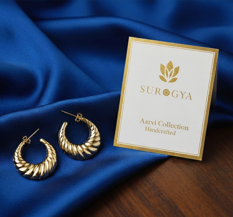 Handcrafted Gold-Plated Sculpted Hoop Earrings | Aarvi Collection by Surogya