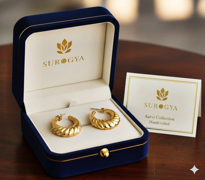 Handcrafted Gold-Plated Sculpted Hoop Earrings | Aarvi Collection by Surogya