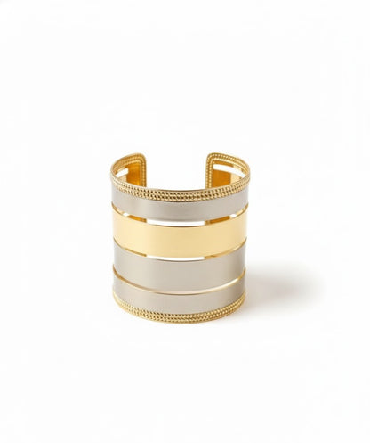 Two-Tone Gold Wide Cuff Bracelet for Women | Mixed Metal Open Bangle