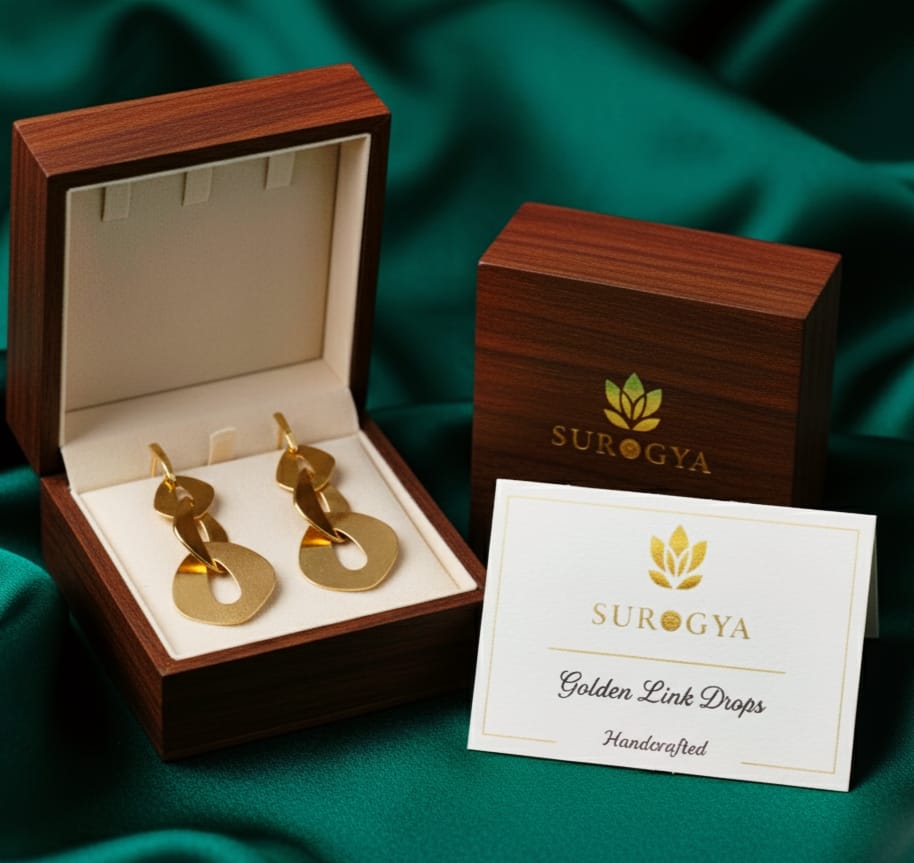Surogya Anti-Tarnish Handcrafted Golden Link Drops Earrings
