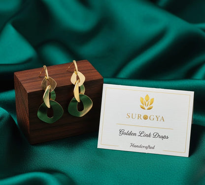 Surogya Anti-Tarnish Handcrafted Golden Link Drops Earrings