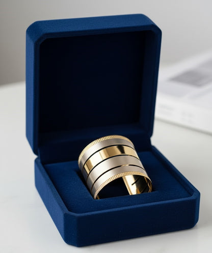 Two-Tone Gold Wide Cuff Bracelet for Women | Mixed Metal Open Bangle