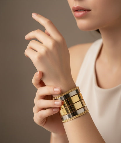 Two-Tone Gold Wide Cuff Bracelet for Women | Mixed Metal Open Bangle