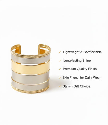 Two-Tone Gold Wide Cuff Bracelet for Women | Mixed Metal Open Bangle
