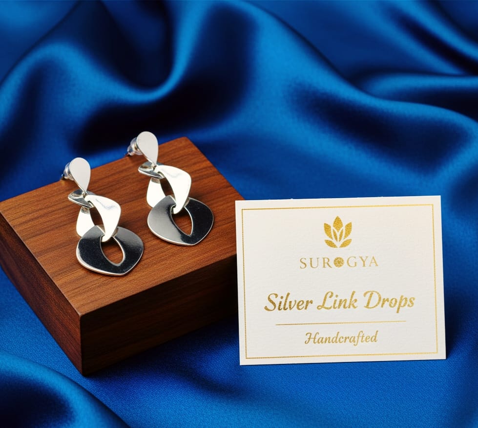 Surogya Contemporary Sterling Silver Dangle Earrings