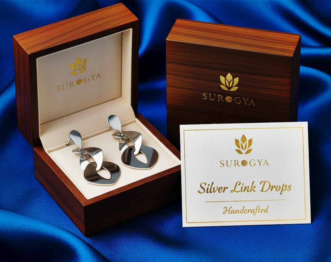 Surogya Contemporary Sterling Silver Dangle Earrings