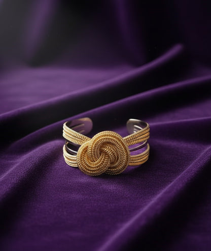 Dual-Tone Love Knot Cuff Bracelet | Gold Woven Open Bangle for Women