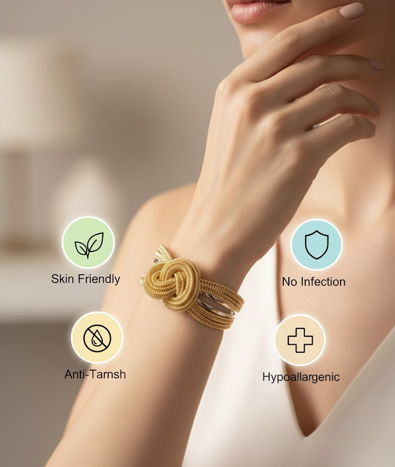 Dual-Tone Love Knot Cuff Bracelet | Gold Woven Open Bangle for Women