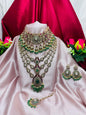 Grand Emerald & Ruby Layered Bridal Necklace Set with Earrings & Maang Tikka