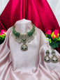 Emerald Green & Kundan Stone Necklace Set with Earrings | Designer Bridal Jewellery