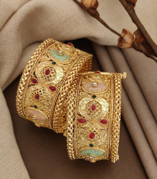 Surogya Royal Traditional Heavy Bangles with Stone Work