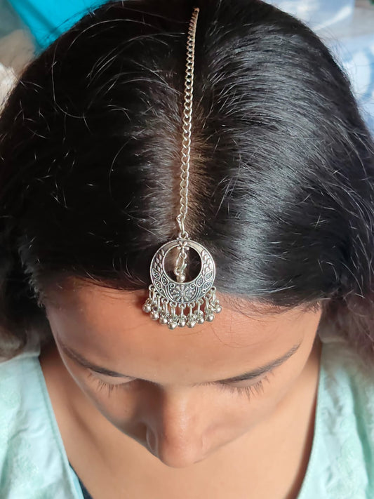 Surogya Elegant Silver Plated Maang Tikka